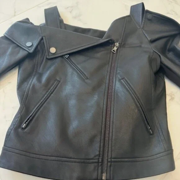 NWT BCBGMAXAZRIA Clyde Faux Leather Moto Jacket Top in Black XS - Picture 6 of 7